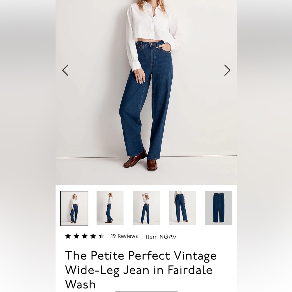NWT Madewell Petite Perfect Vintage Wide Leg Jean in Fairdale wash sz 33p